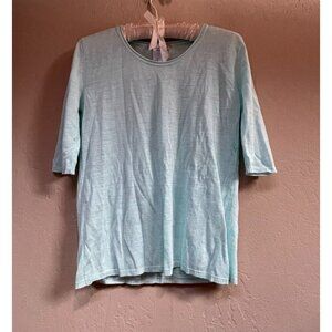 Poles Womens Small Scoop Neck Linen Blend Short Sleeve T-Shirt Top Lightweight